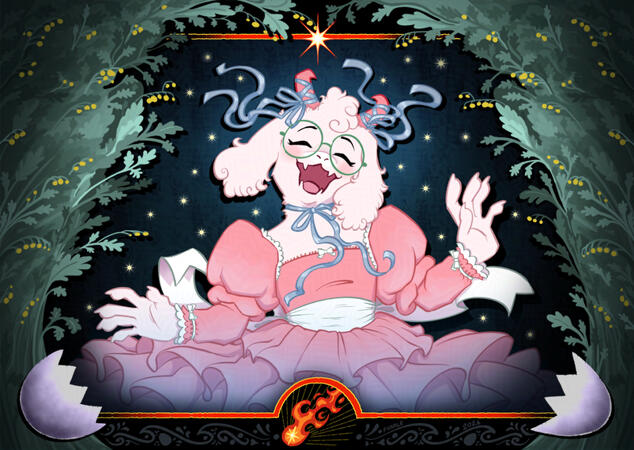 Artemisia, Reborn illustration of Ralsei from Deltarune, wearing a pink princess dress similar to the one they wore in the optional scene for the castletown climbing minigame in chapter 5. It has big poofy shoulders, long sleeves, scalloped white trim, small white ribbons a